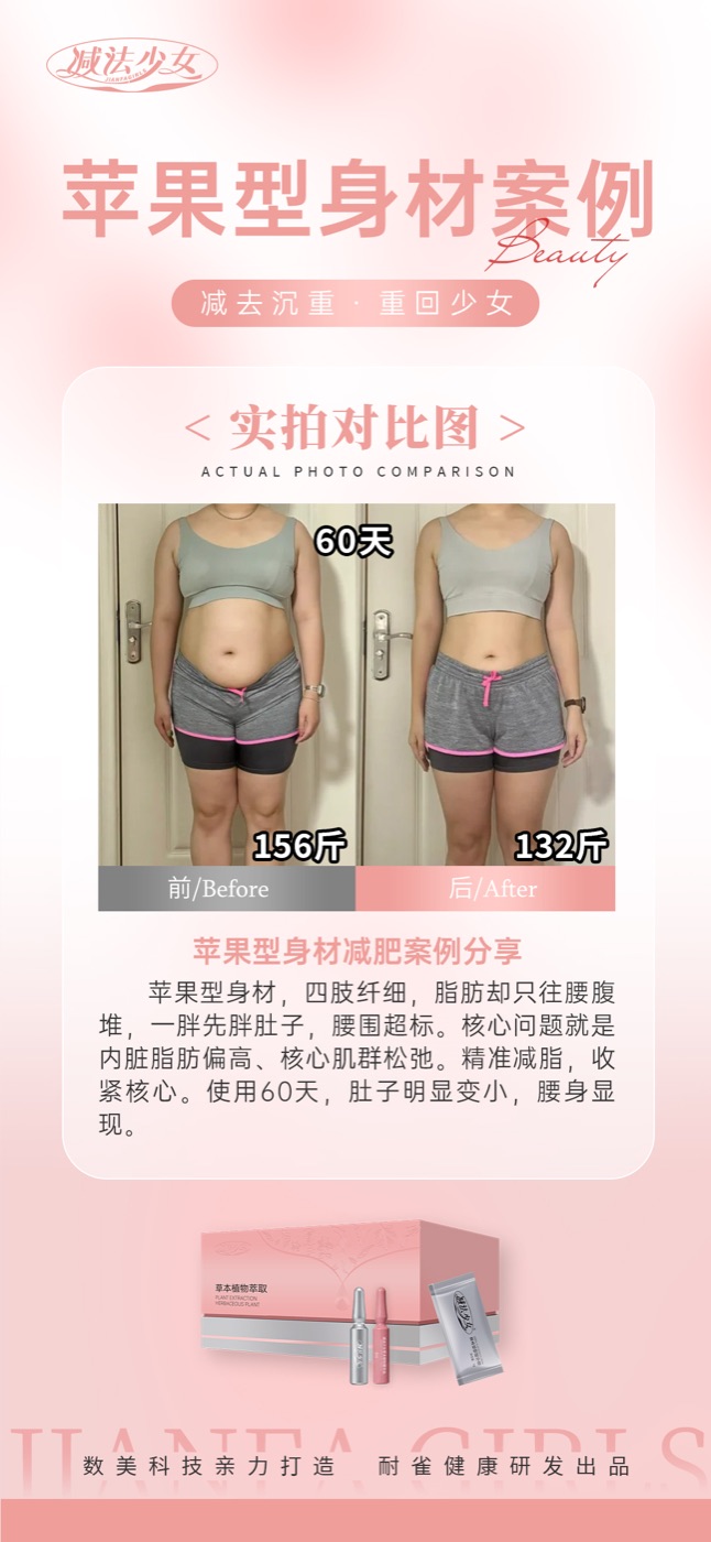 减法少女官方号苹果型身材管理案例，适合腰腹体态管理和体龄管理内容展示