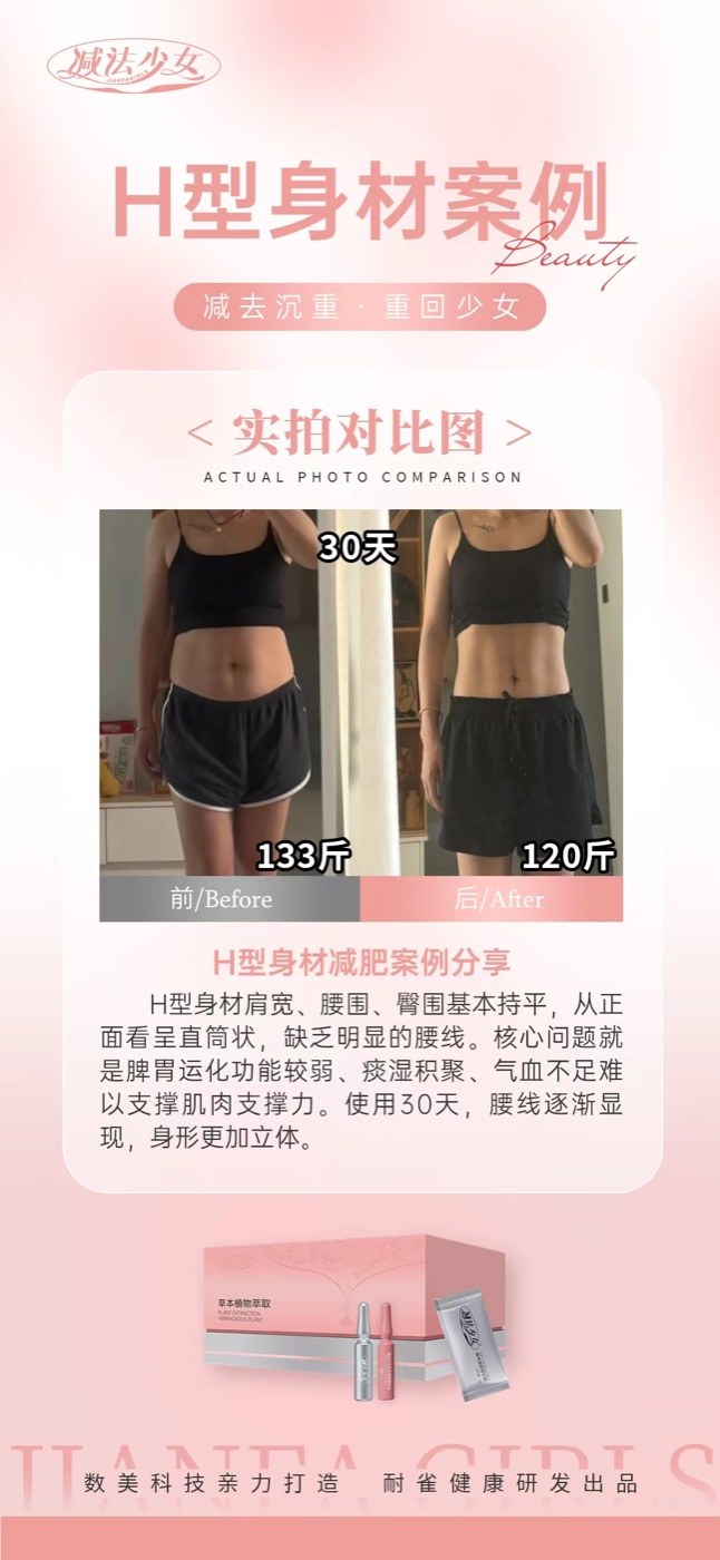 减法少女官方号 H 型身材管理案例，展示女性腰线和体态变化参考